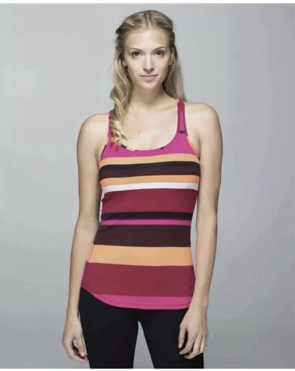 Lululemon Refresh Racer Tank Blossom Stripe Bumble Berry Work Out Top Size 4